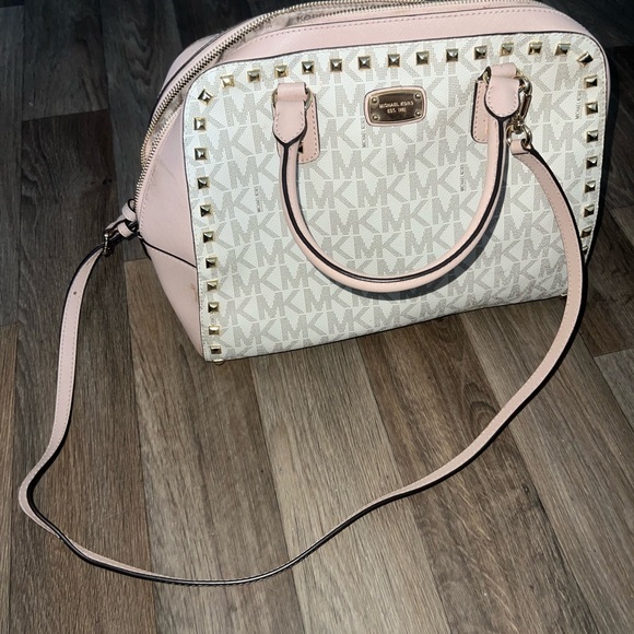 Michael Kors Blush and Cream Studded Satchel - Picture 1 of 5